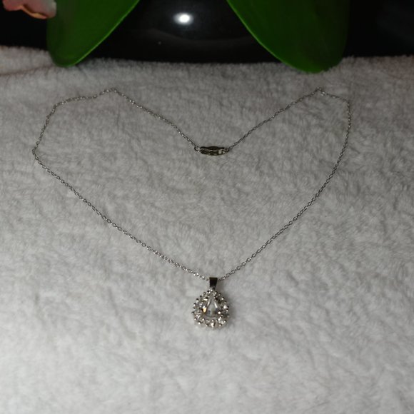 10KGP Silver Necklace w/Multi CZ Teardrop Pendant - Picture 5 of 8